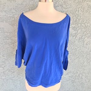 Olive Olivia Blue Silk Crew Neck Batwing Sleeve